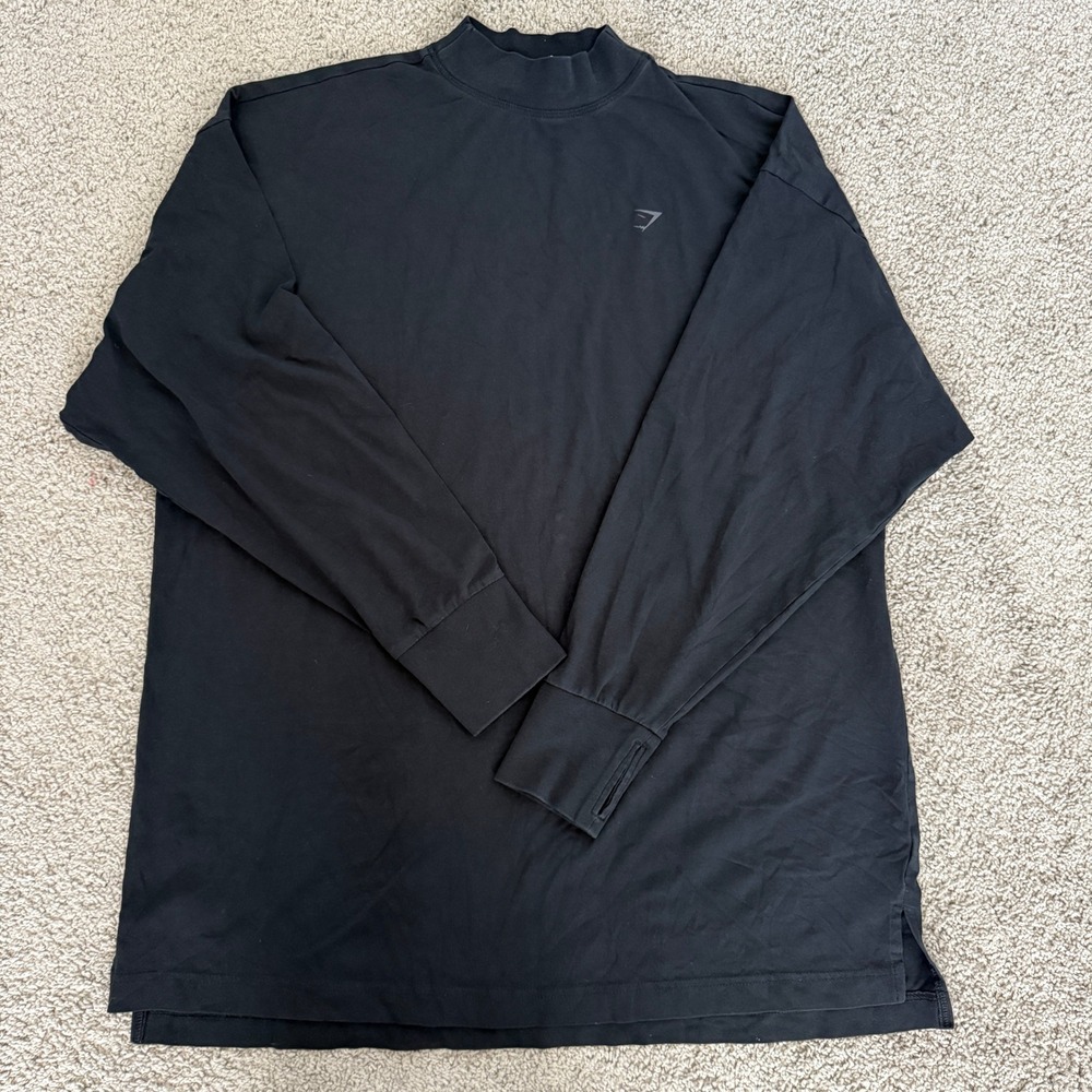 Gymshark Mens Mock Neck Long Sleeve Training Shirt‎ Black Thumbholes Size Medium